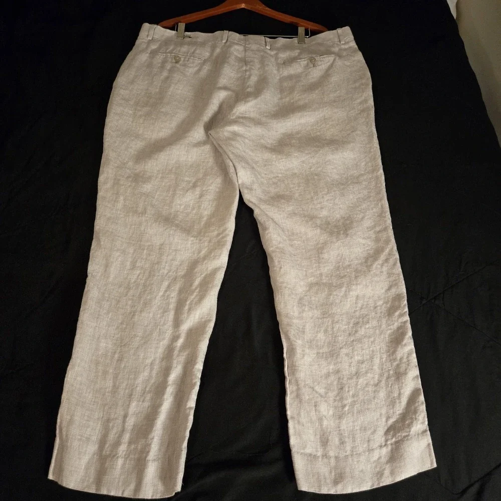 Joseph Abboud Dress Pants Mens 42x30 Beige Linen Flat Front‎ Straight Leg Summer